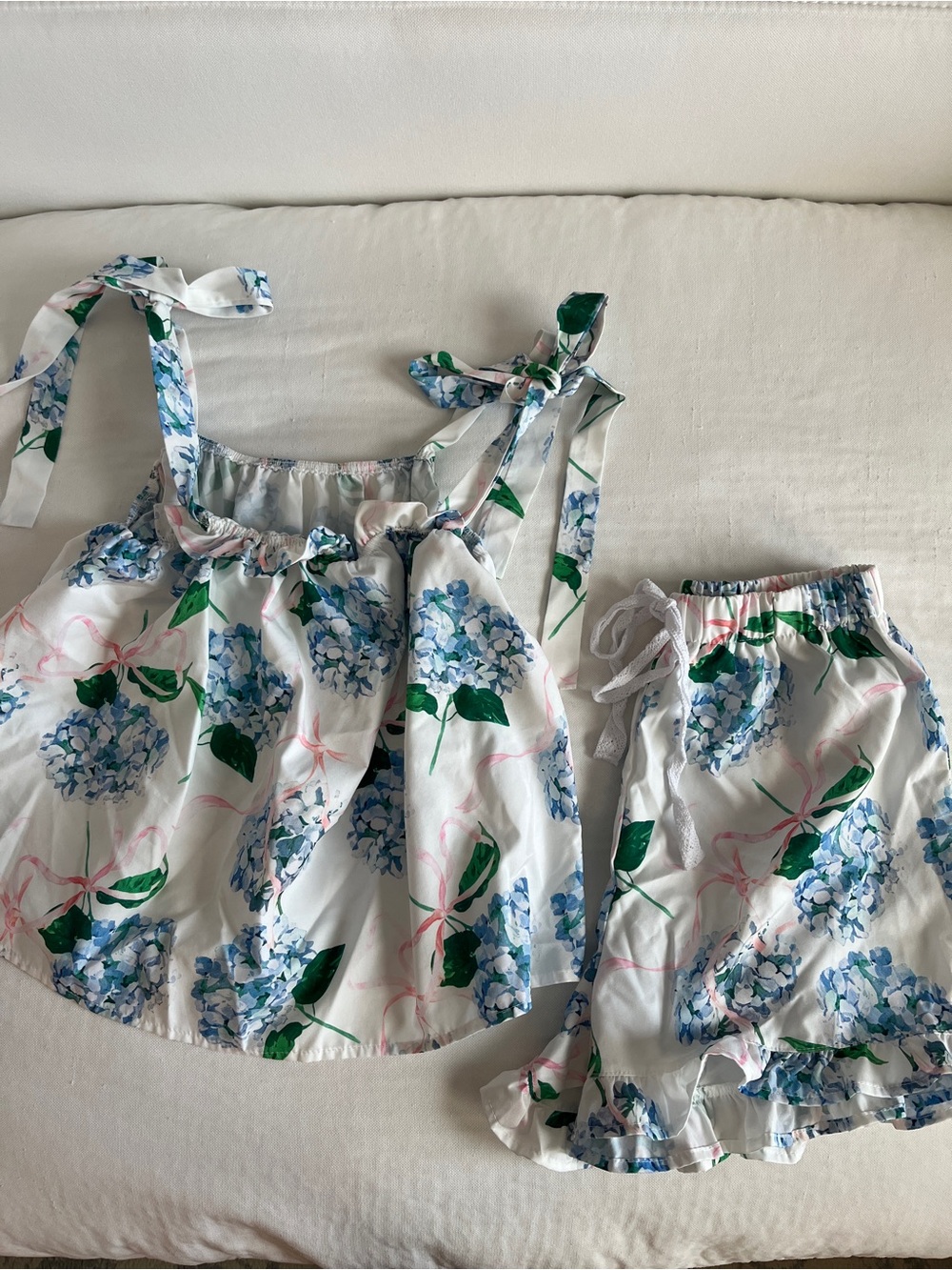 Floral Hydrangea Two-Piece Set in Blue and Green